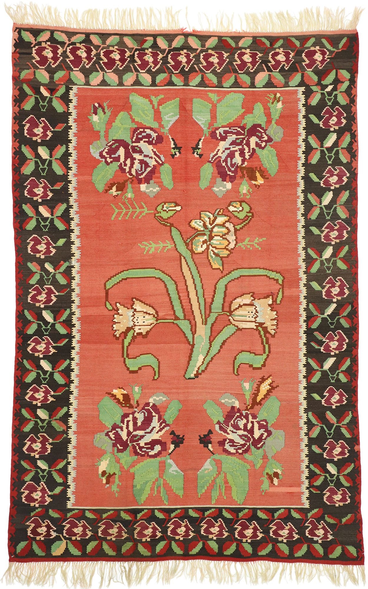 7 x 10 Vintage Turkish Rose Kilim Rug 70525