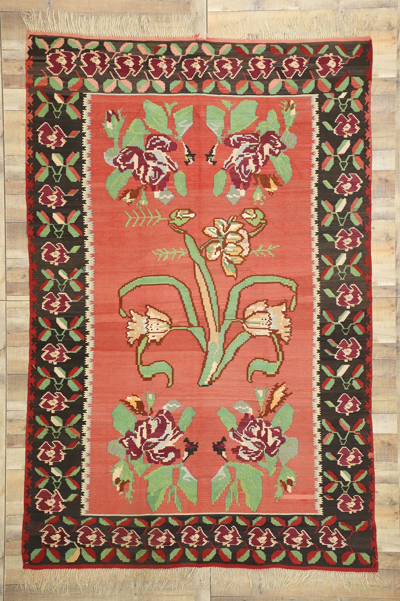 7 x 10 Vintage Turkish Rose Kilim Rug 70525
