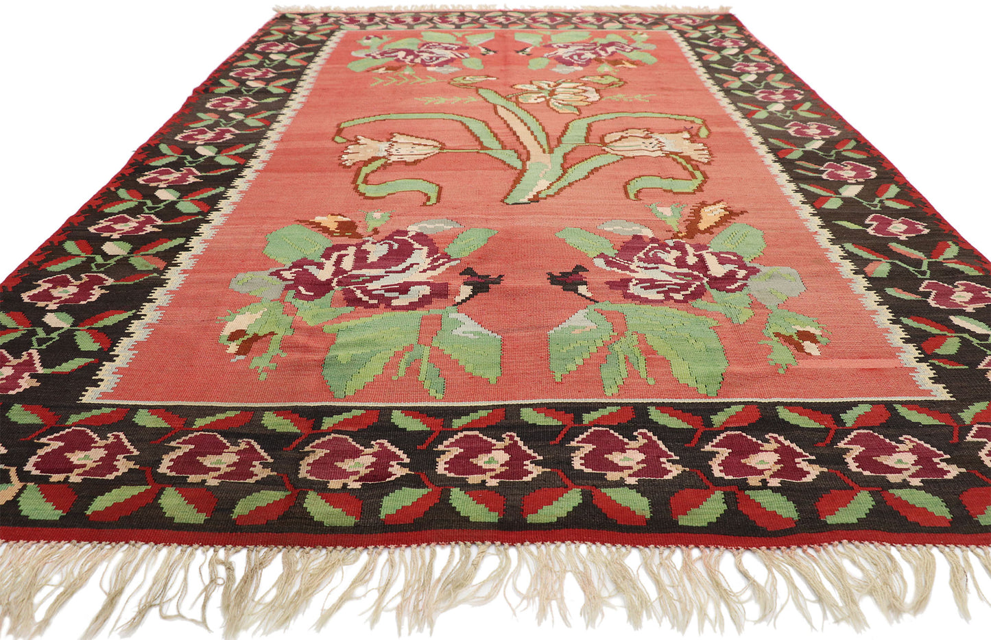 7 x 10 Vintage Turkish Rose Kilim Rug 70525