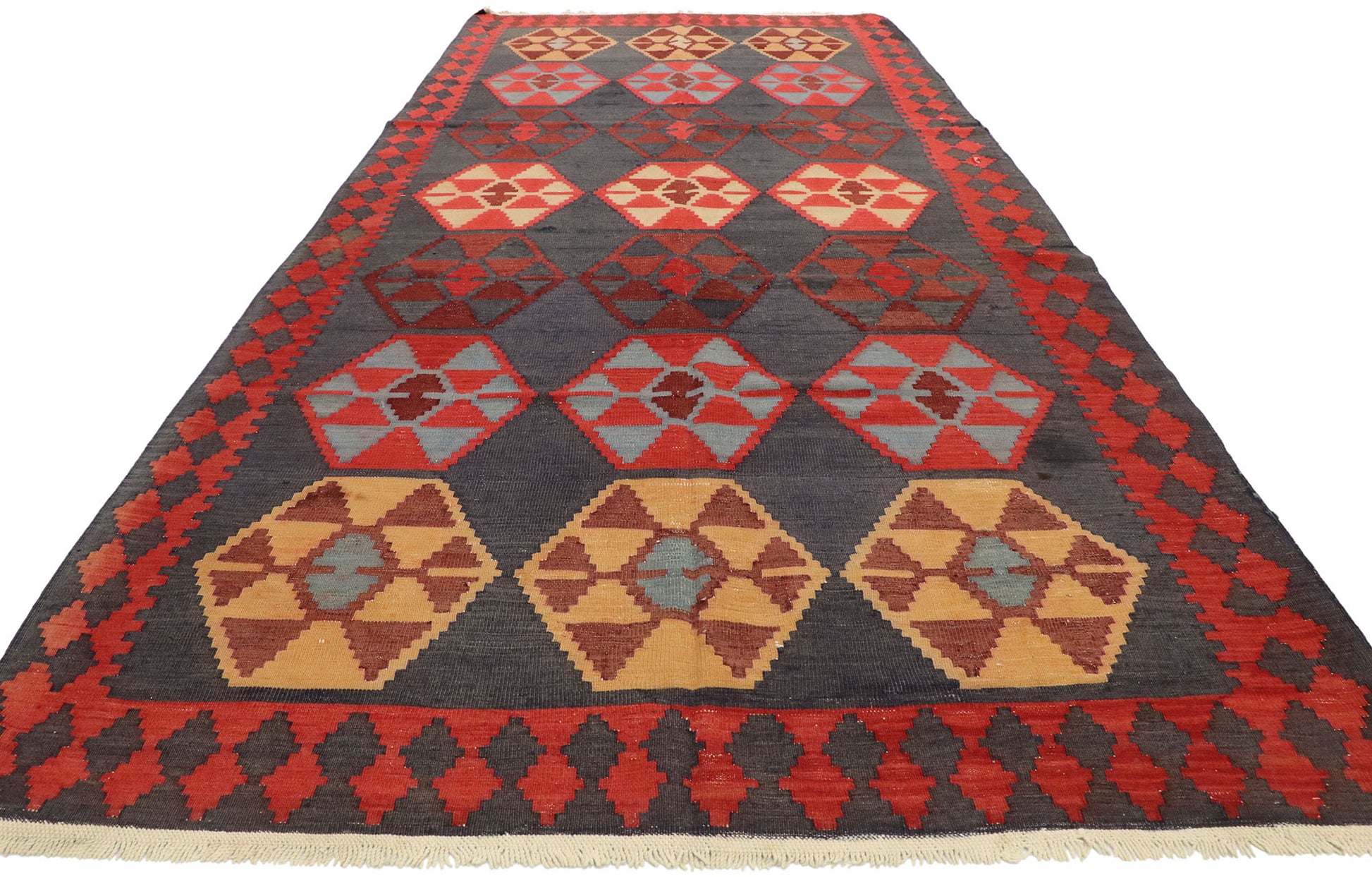 4 x 10 Vintage Persian Shiraz Kilim Rug 70559