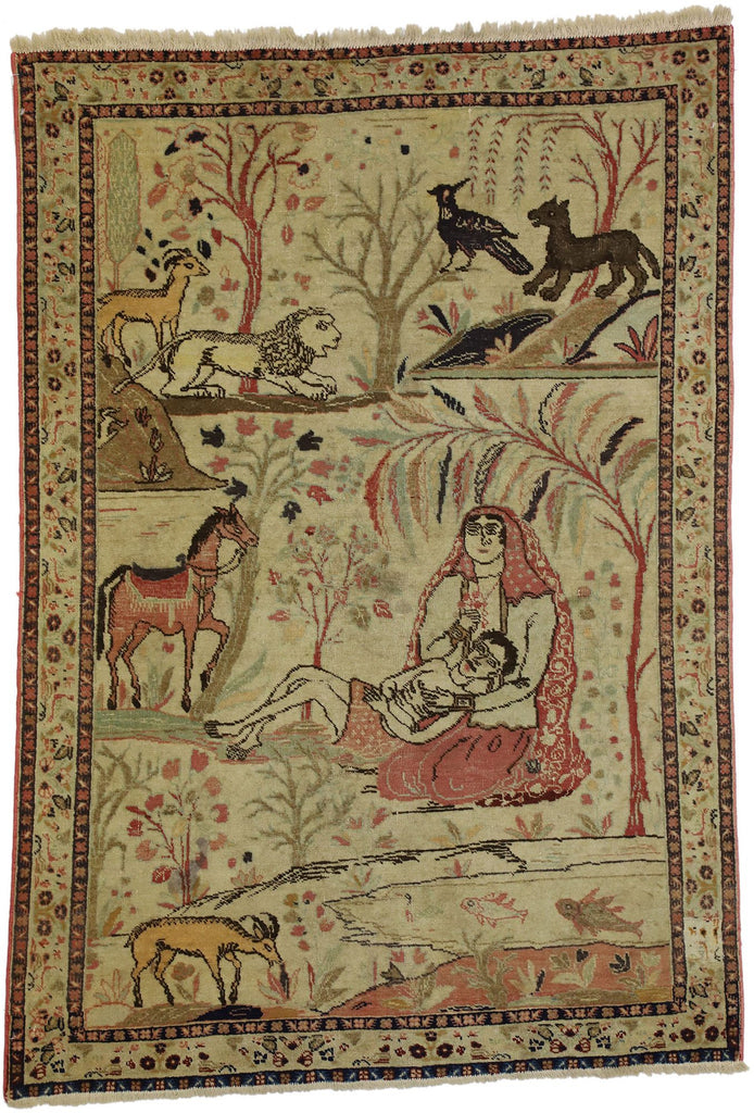 4 x 6 Antique Tabriz Pictorial Rug 70679