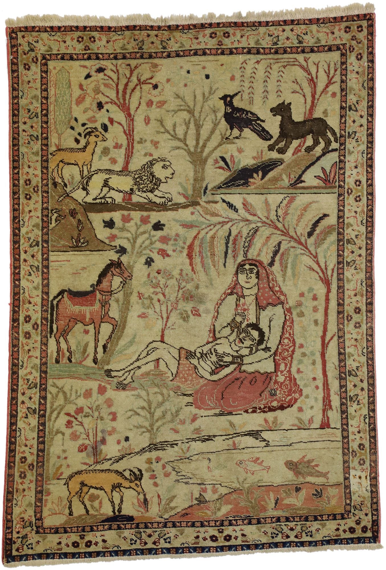 4 x 6 Antique Tabriz Pictorial Rug 70679