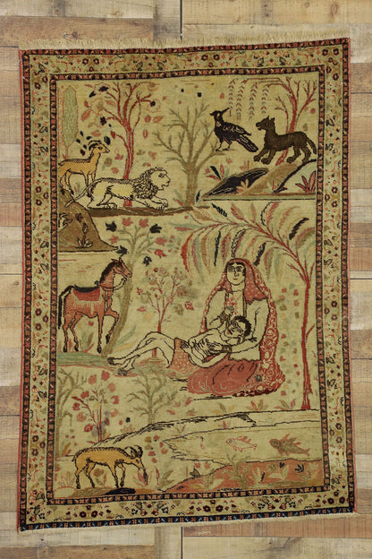 4 x 6 Antique Tabriz Pictorial Rug 70679
