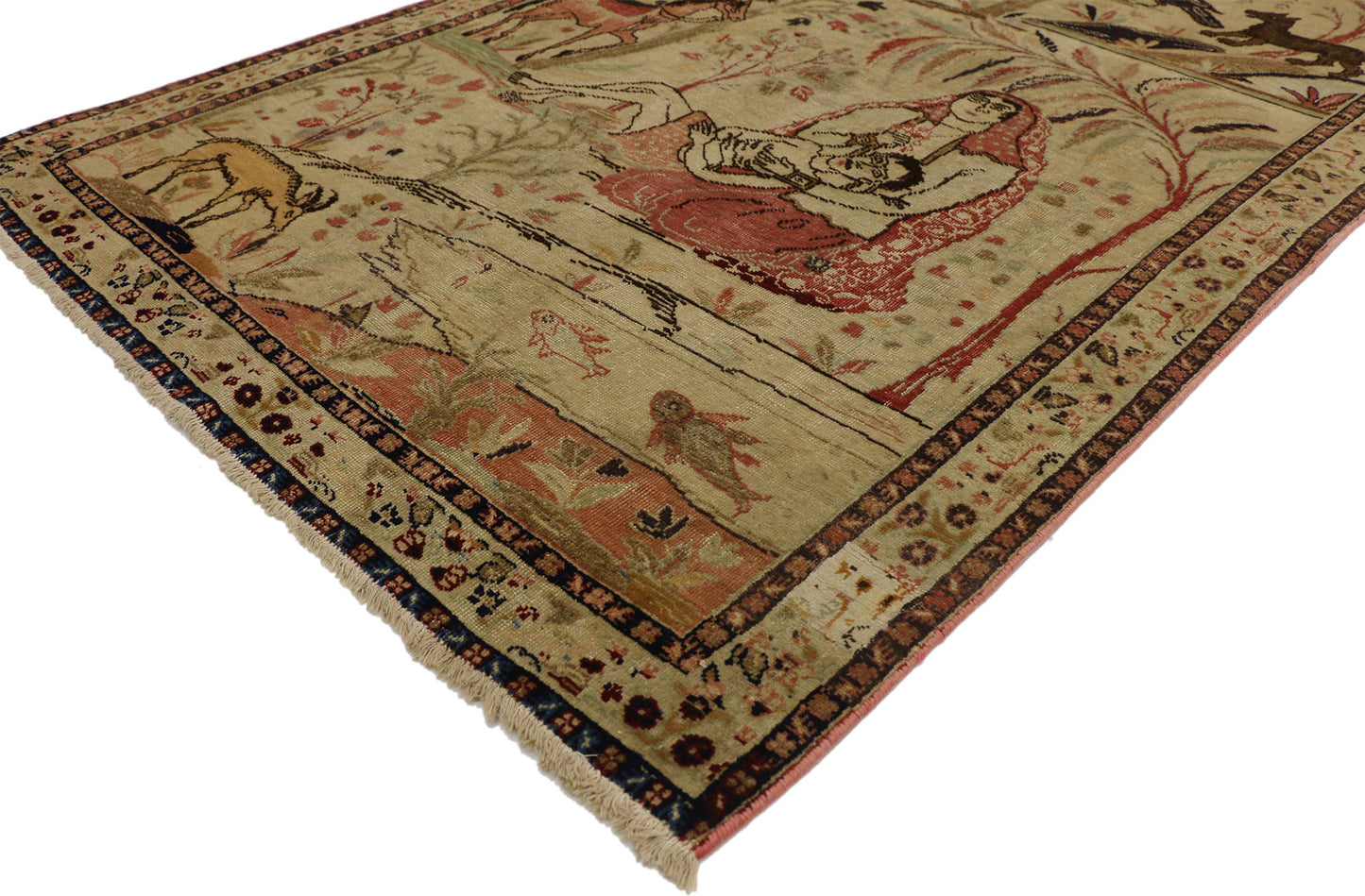 4 x 6 Antique Tabriz Pictorial Rug 70679