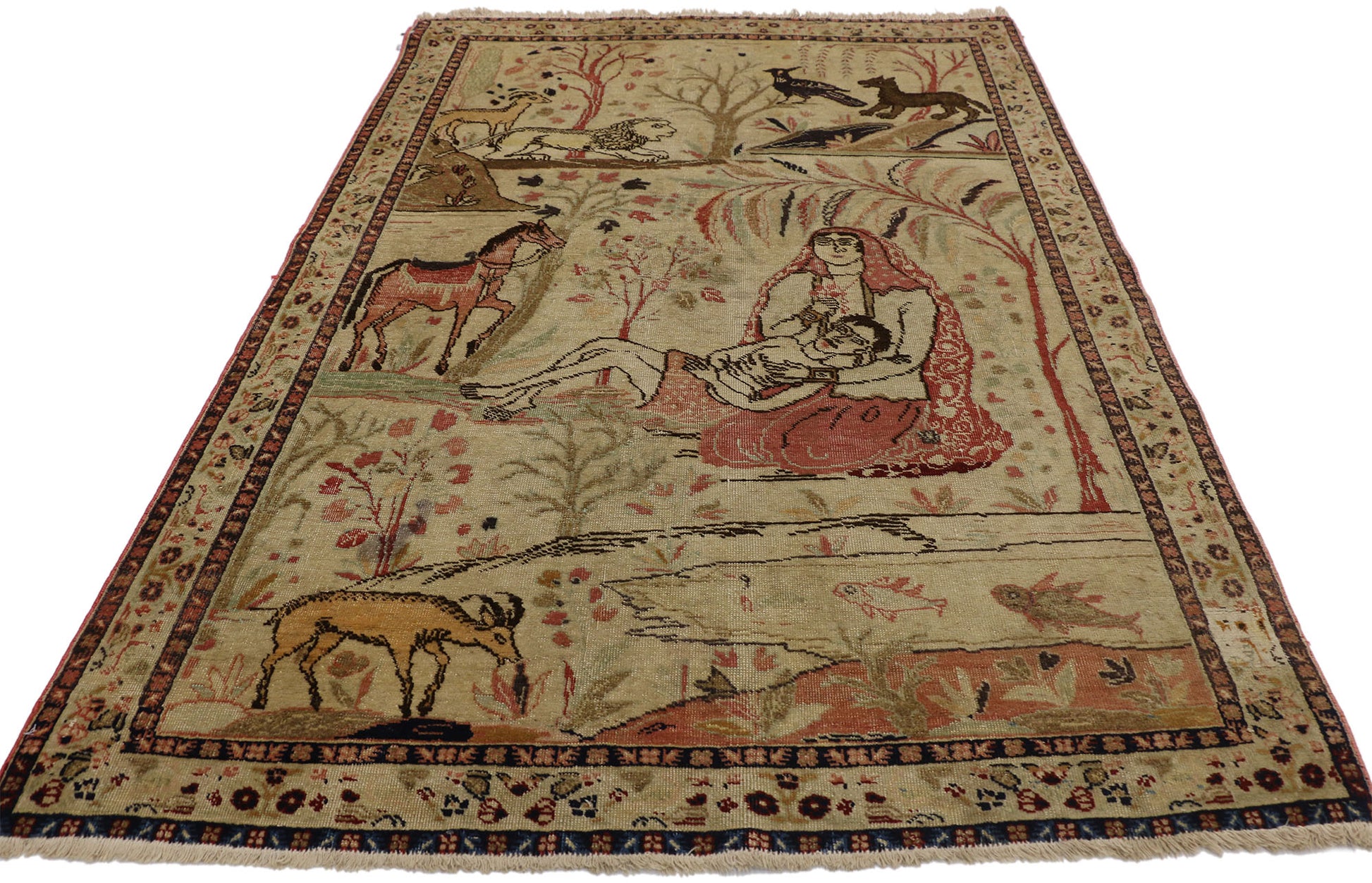 4 x 6 Antique Tabriz Pictorial Rug 70679