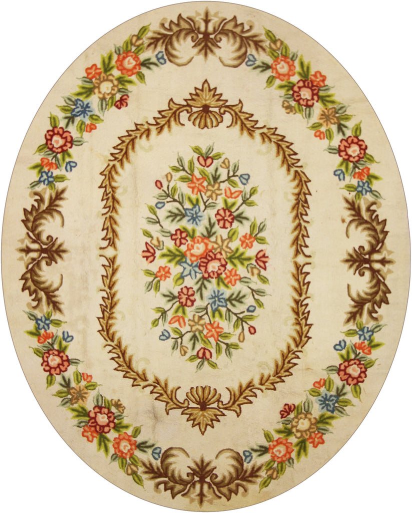 7 x 9 Antique Chinese Floral Hooked Rug 70686