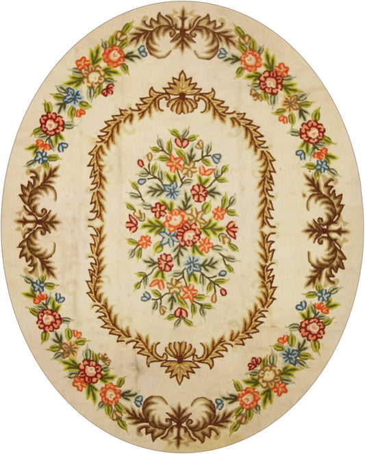 7 x 9 Antique Chinese Floral Hooked Rug 70686