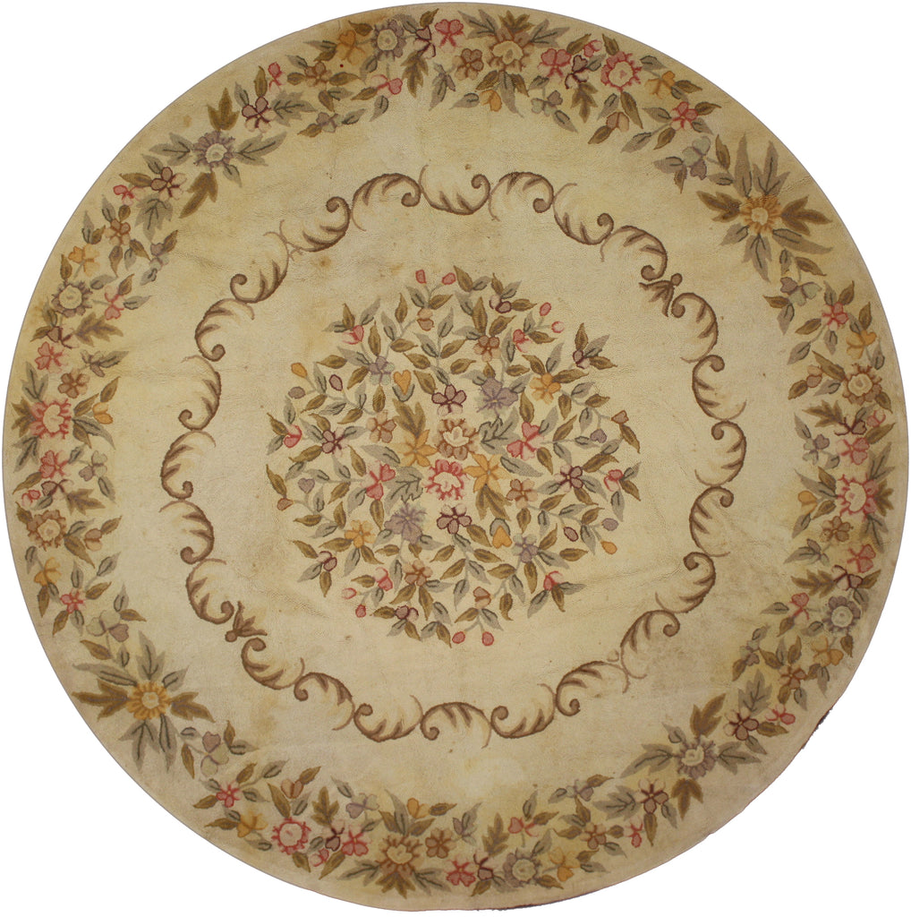 8 x 8 Antique Floral Hooked Round Rug 70688