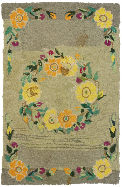2 x 3 Antique American Hooked Rug 70855