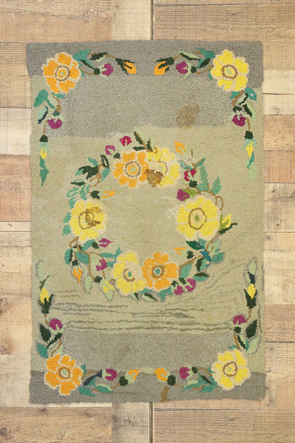 2 x 3 Antique American Hooked Rug 70855