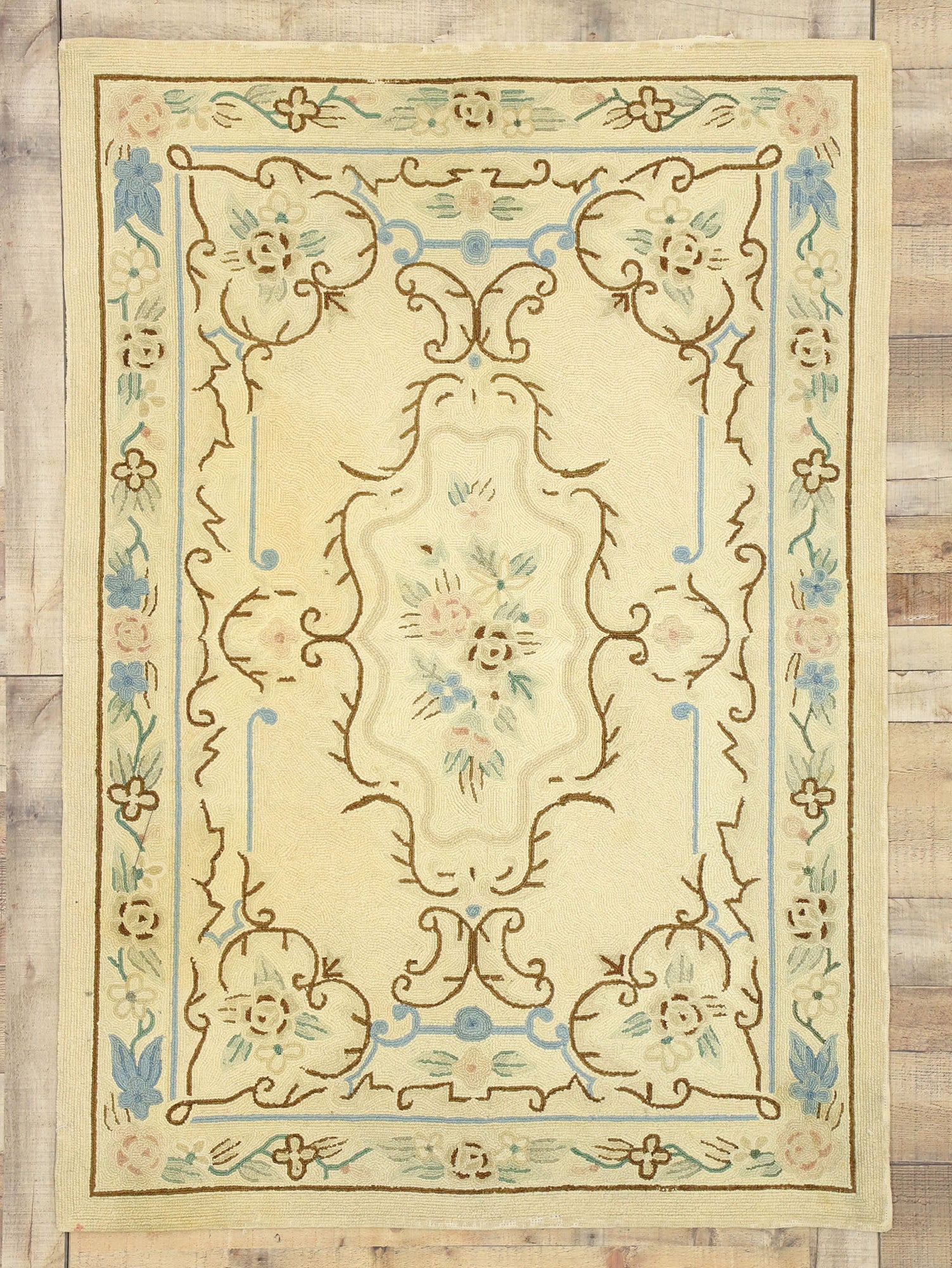 4 x 6 Vintage Chinese Floral Hooked Rug 70861