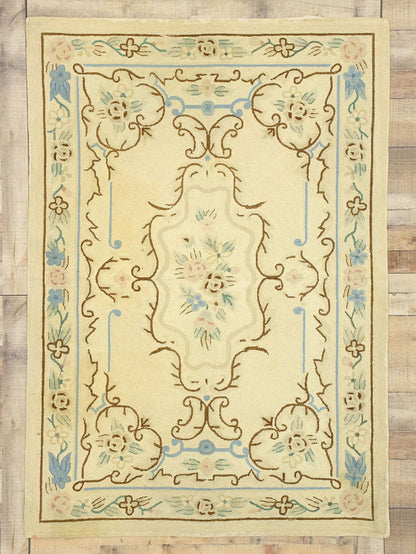 4 x 6 Vintage Chinese Floral Hooked Rug 70861