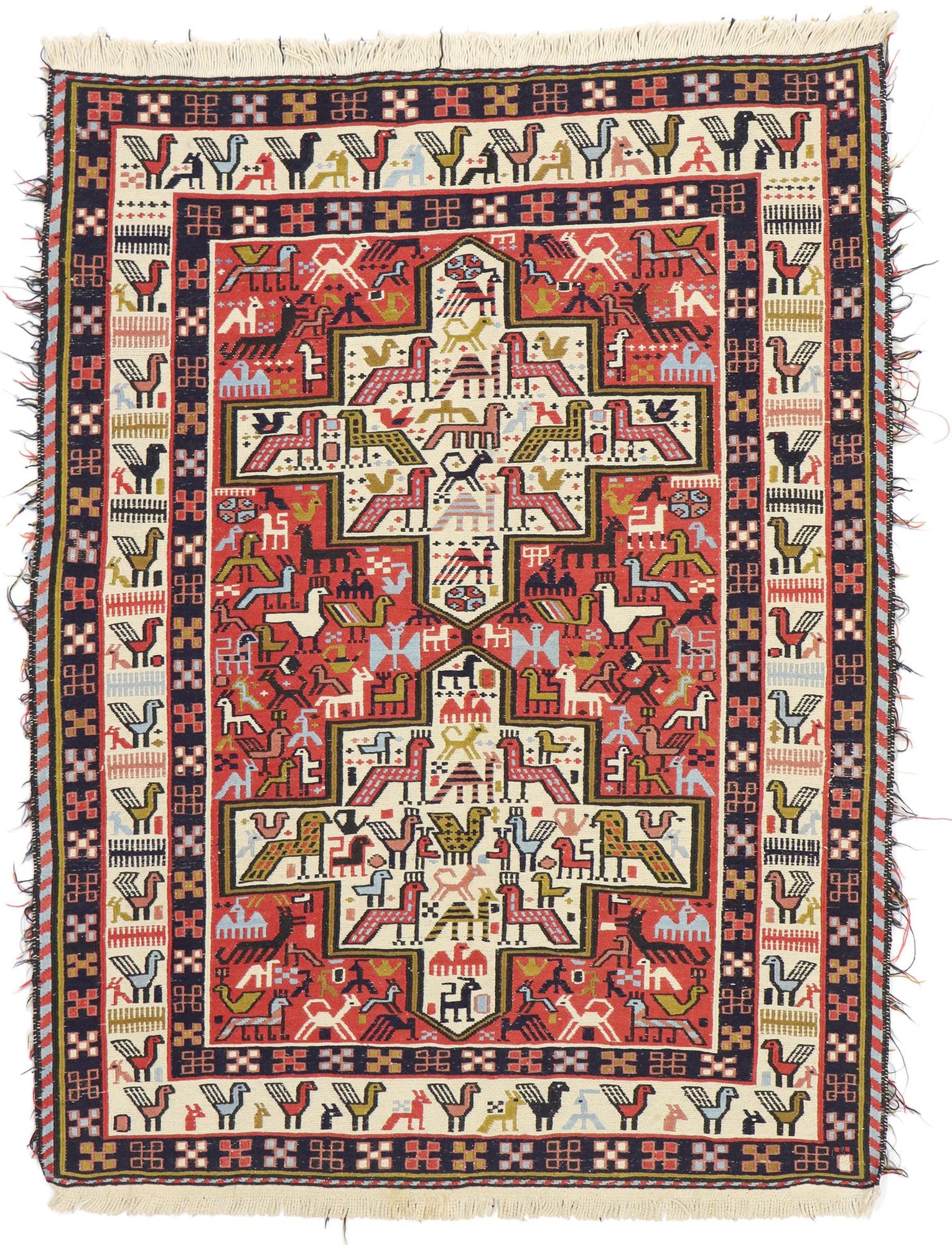 3 x 4 Vintage Persian Soumak Kilim Rug 71030