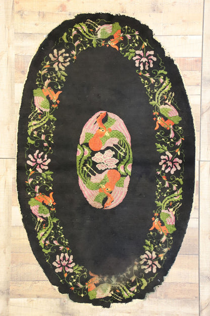 3 x 6 Antique Chinese Pictorial Oval Rug 71754