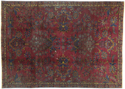 7 x 9 Antique-Worn Burgundy Indian Rug 71879