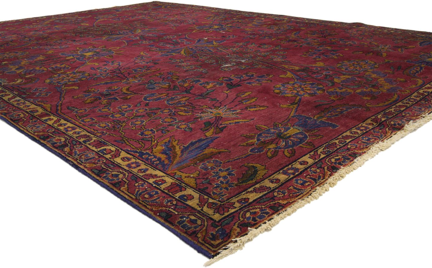 7 x 9 Antique-Worn Burgundy Indian Rug 71879