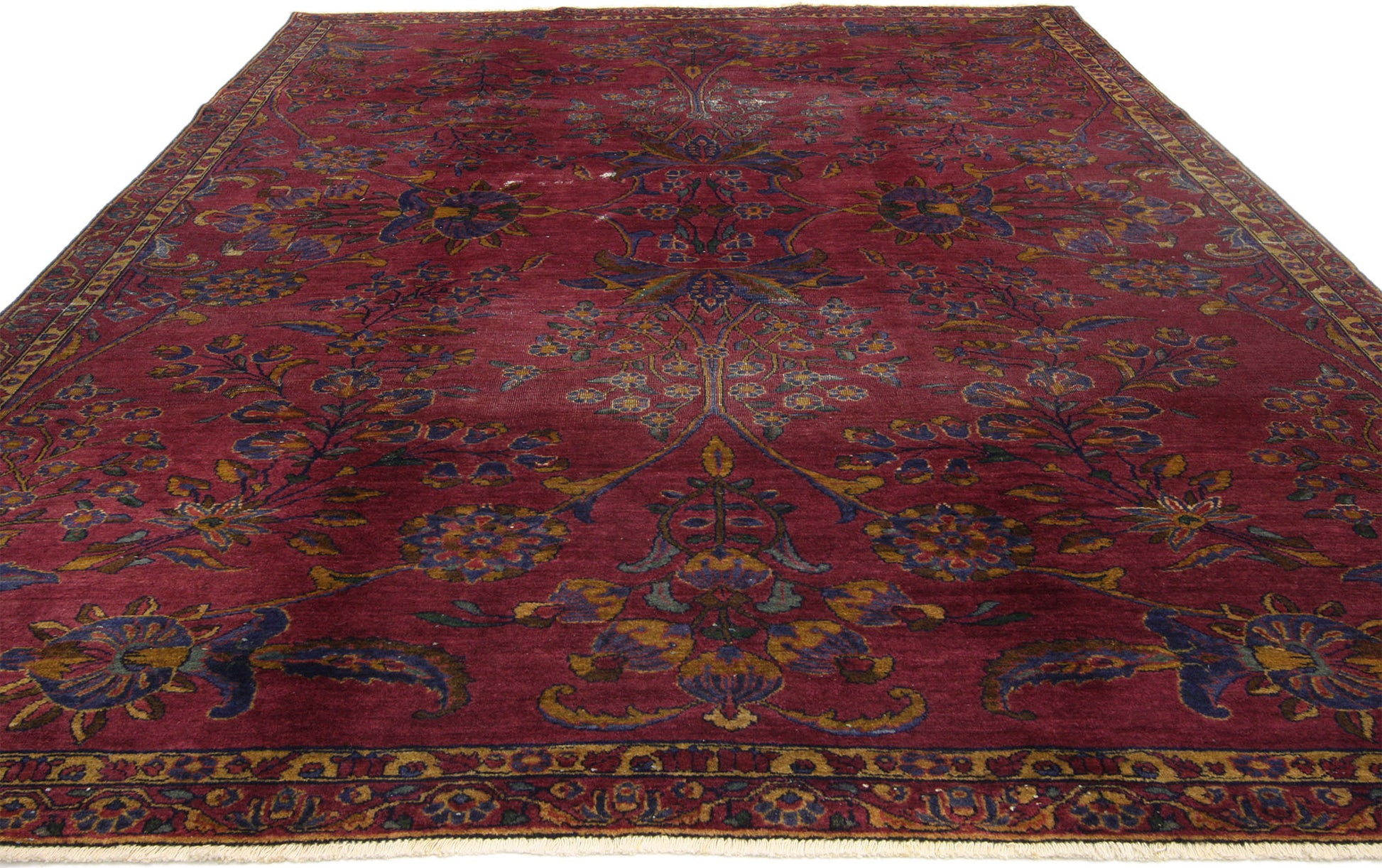 7 x 9 Antique-Worn Burgundy Indian Rug 71879