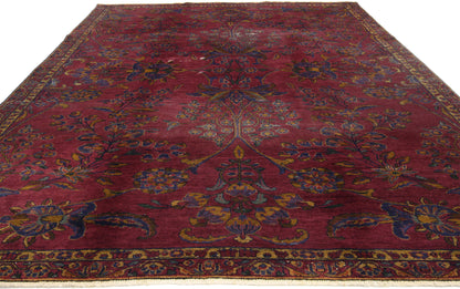 7 x 9 Antique-Worn Burgundy Indian Rug 71879