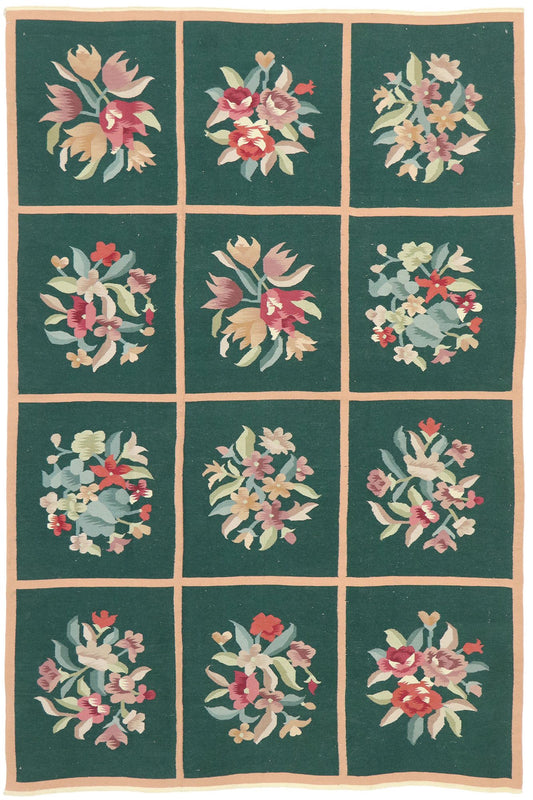 6 x 9 Vintage Chinese Floral Kilim Rug 72078