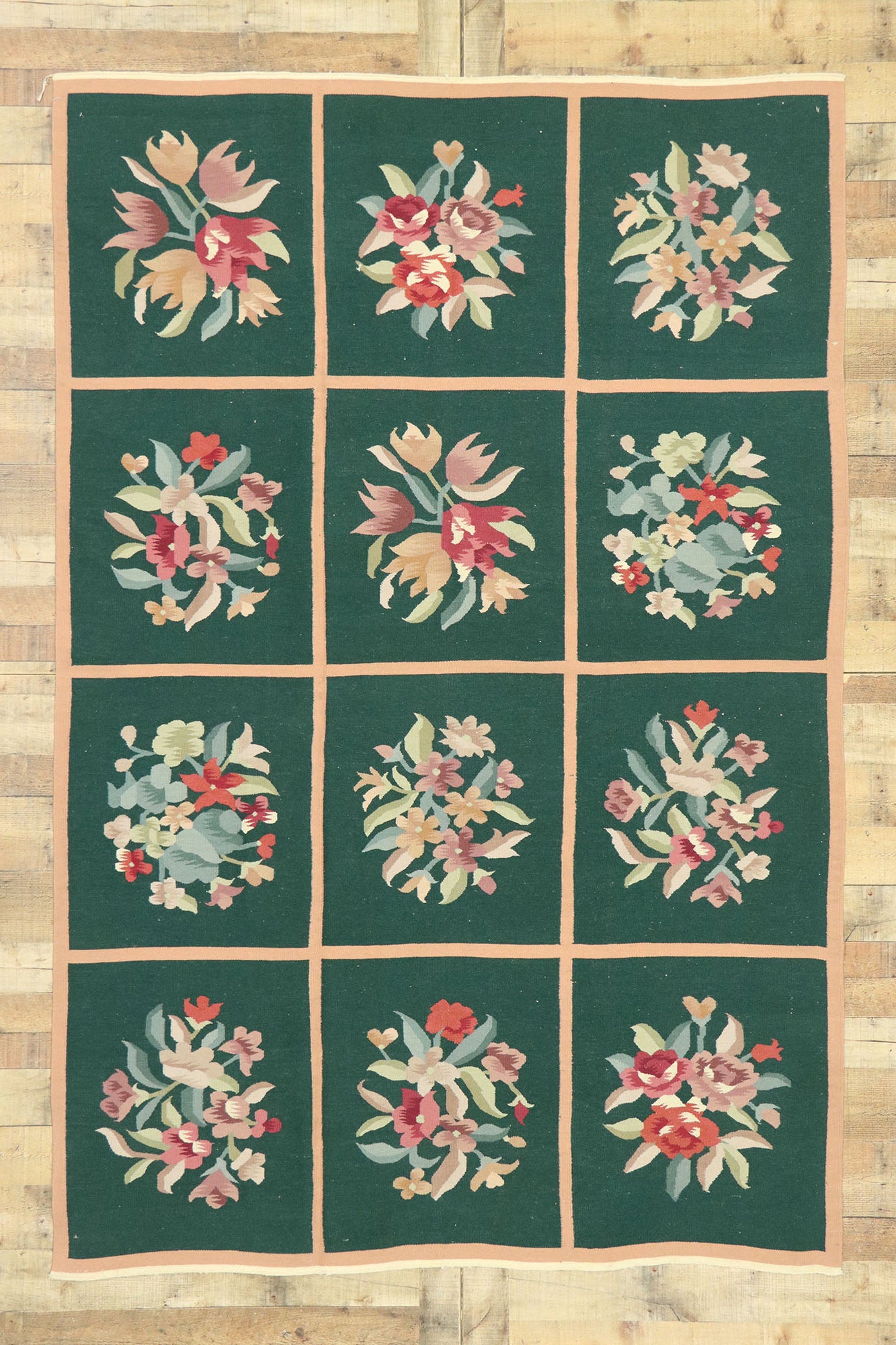 6 x 9 Vintage Chinese Floral Kilim Rug 72078