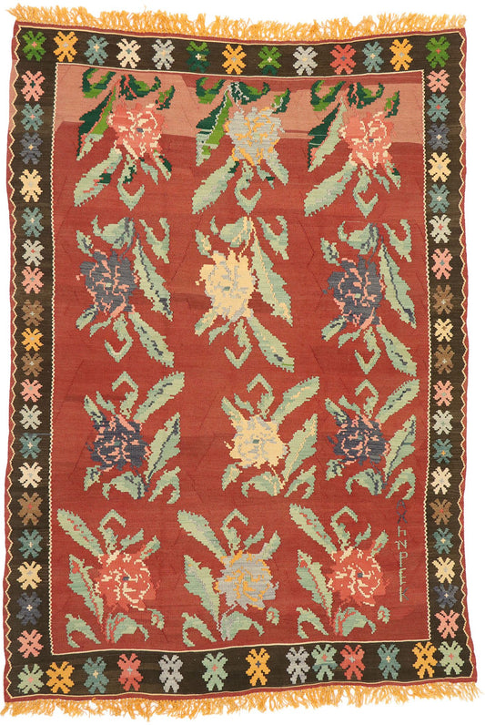 7 x 9 Vintage Turkish Floral Kilim Rug 72090