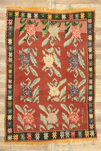 7 x 9 Vintage Turkish Floral Kilim Rug 72090