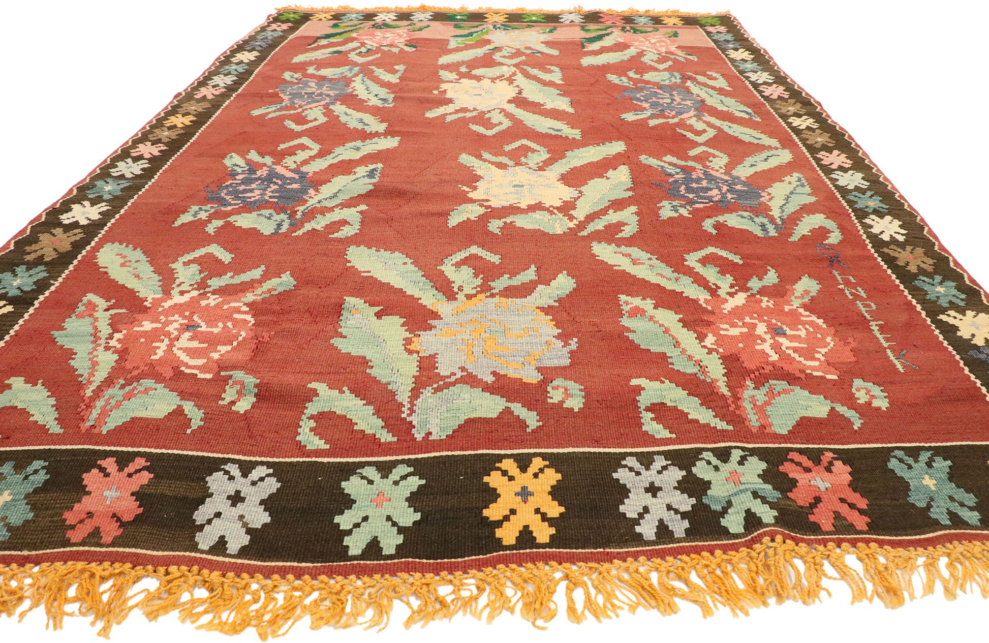 7 x 9 Vintage Turkish Floral Kilim Rug 72090