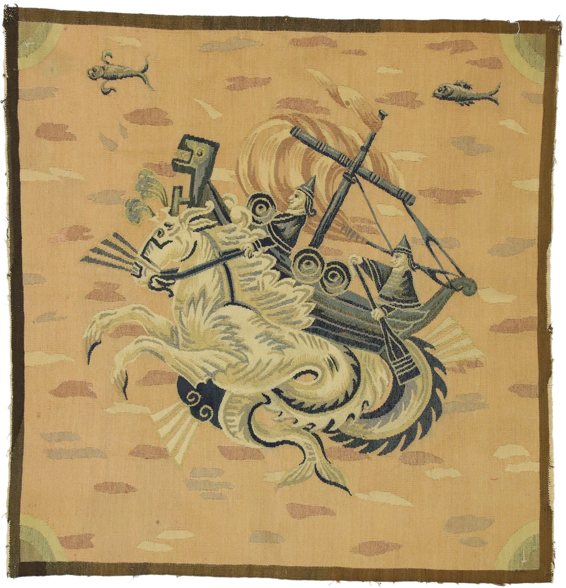 3 x 3 Antique Aubusson Rug Tapestry 72244