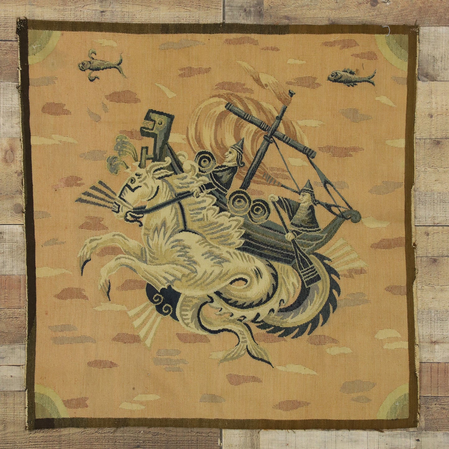 3 x 3 Antique Aubusson Rug Tapestry 72244