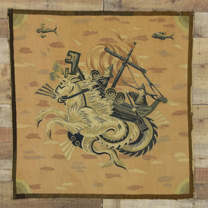 3 x 3 Antique Aubusson Rug Tapestry 72244