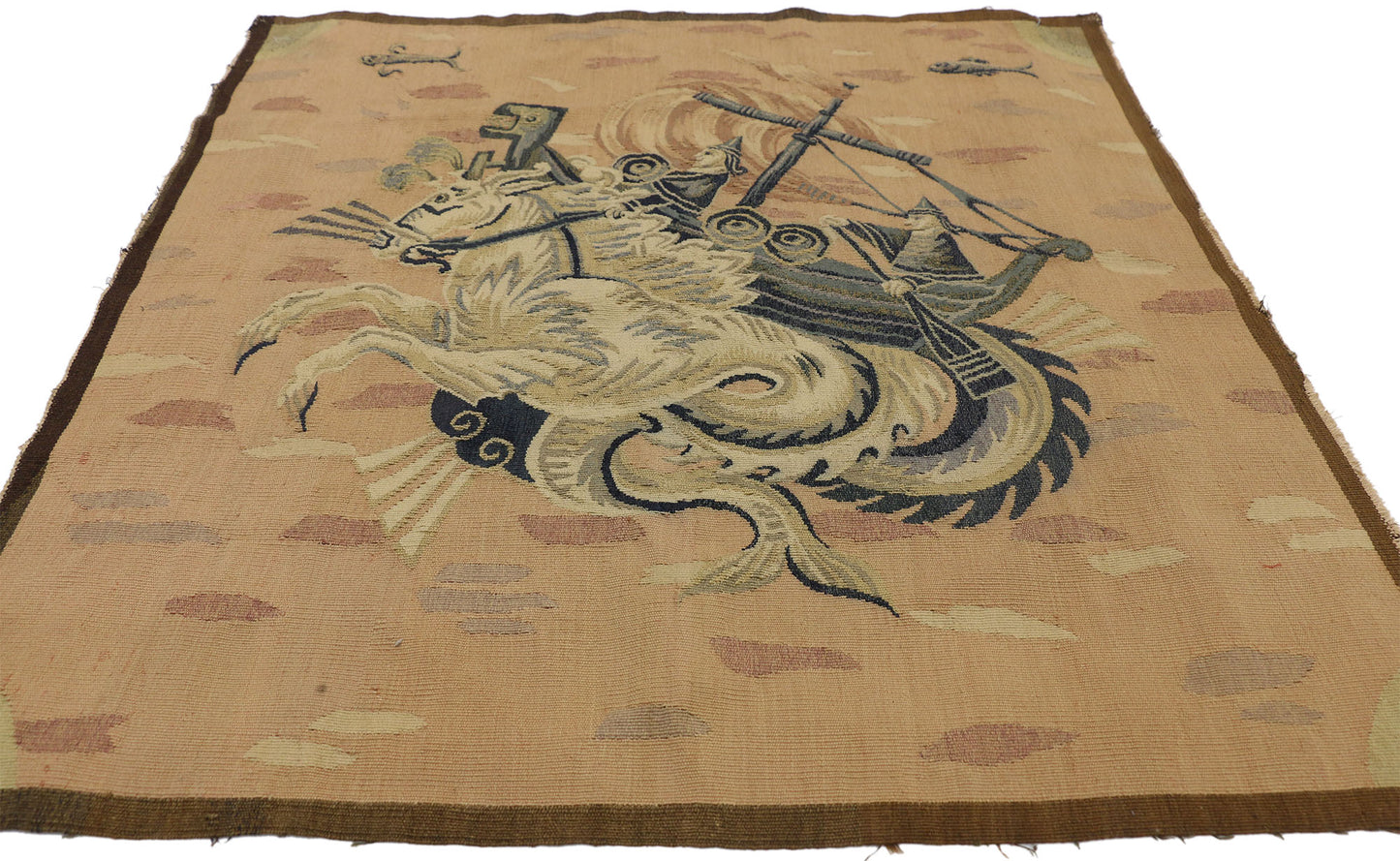 3 x 3 Antique Aubusson Rug Tapestry 72244
