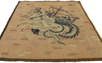 3 x 3 Antique Aubusson Rug Tapestry 72244
