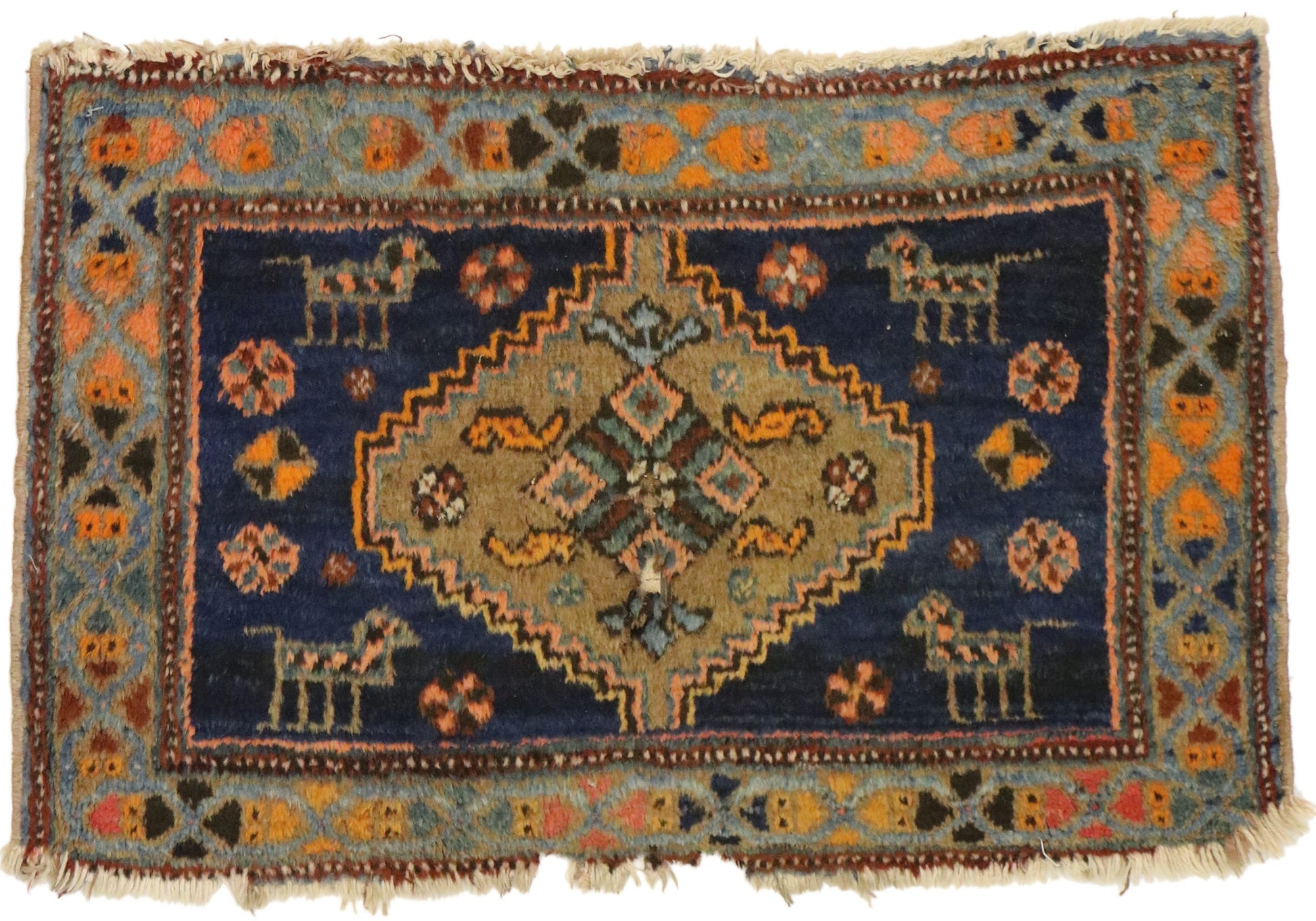 2 x 3 Antique-Worn Persian Hamadan Rug 72553