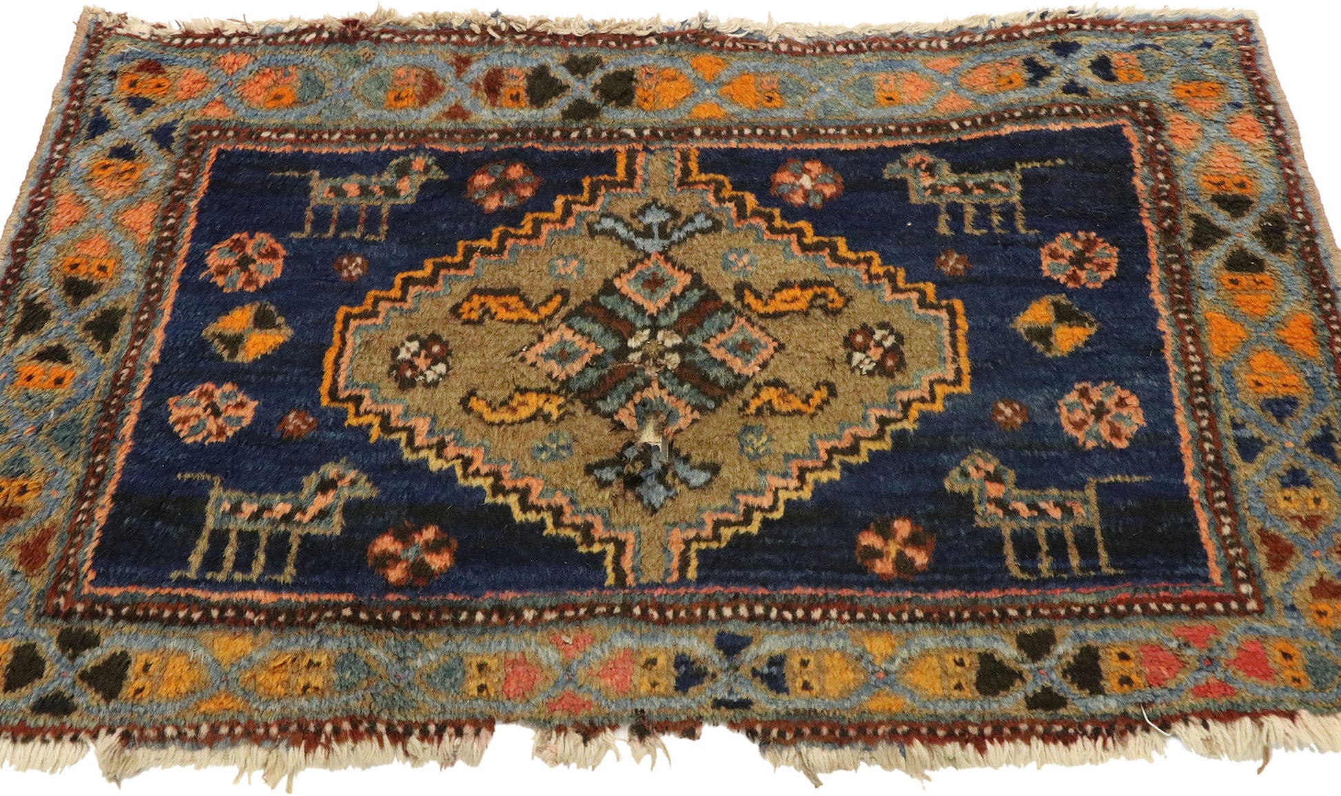 2 x 3 Antique-Worn Persian Hamadan Rug 72553