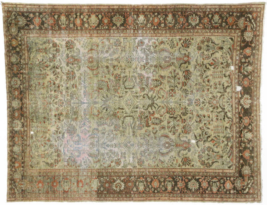 10 x 13 Distressed Antique Persian Lilihan Rug 72824