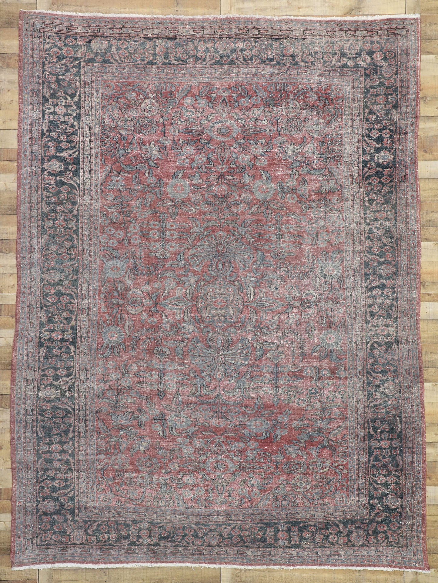 9 x 12 Distressed Antique Persian Tabriz Rug 72868