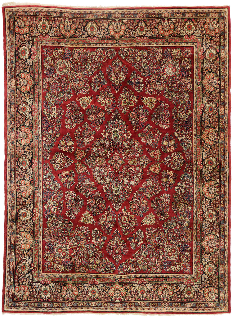 10 x 13 Vintage Persian Floral Sarouk Rug 72908