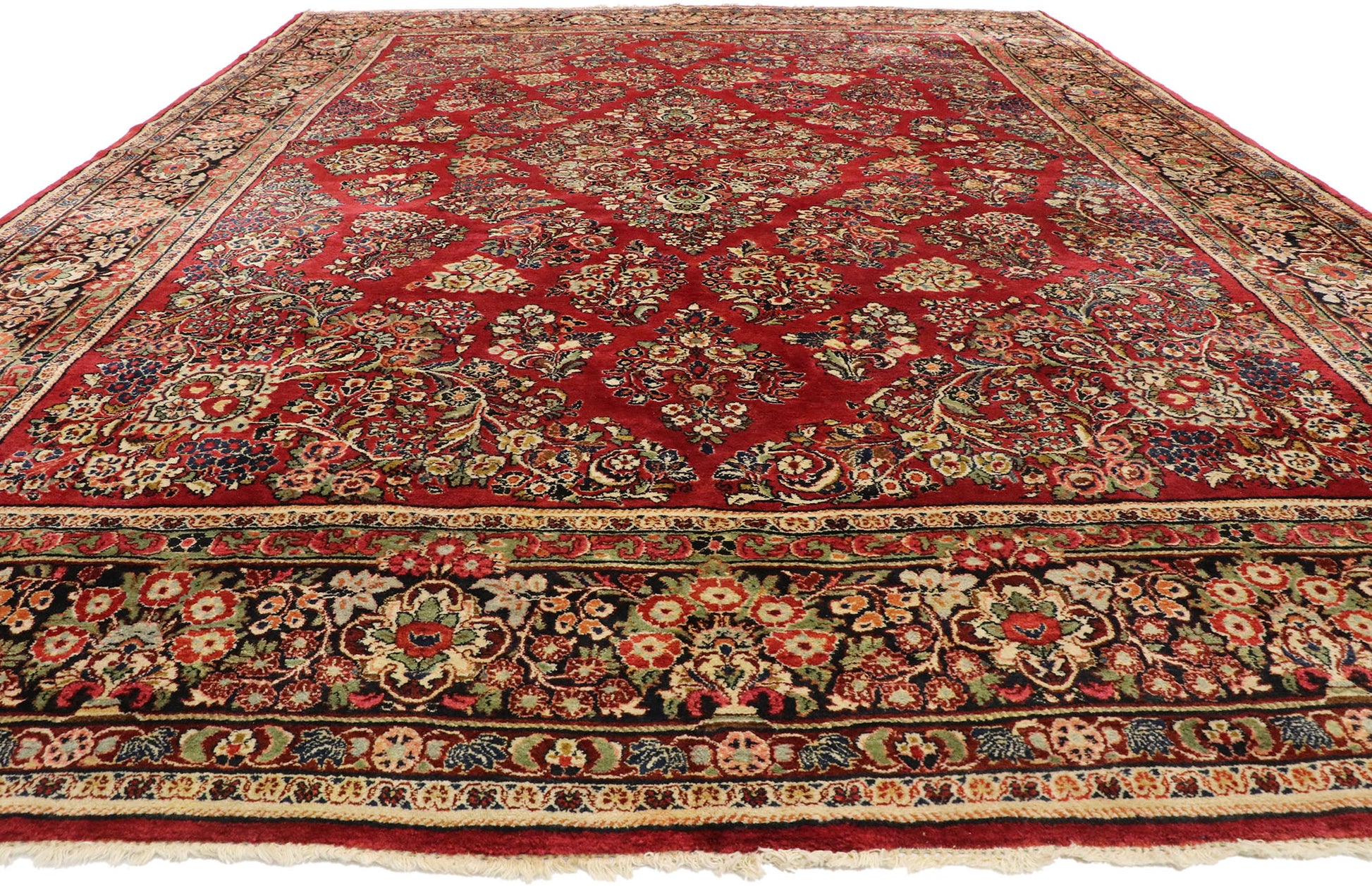 10 x 13 Vintage Persian Floral Sarouk Rug 72908