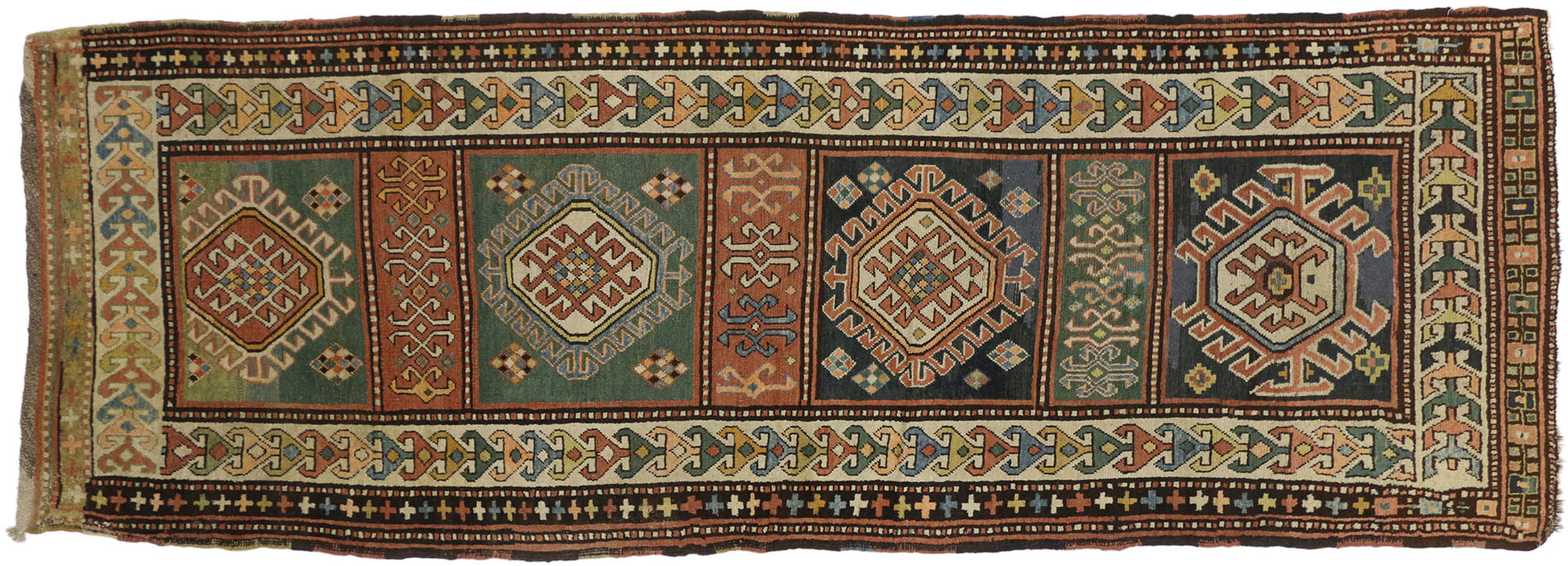 4 x 11 Antique Caucasian Kazak Rug 72984