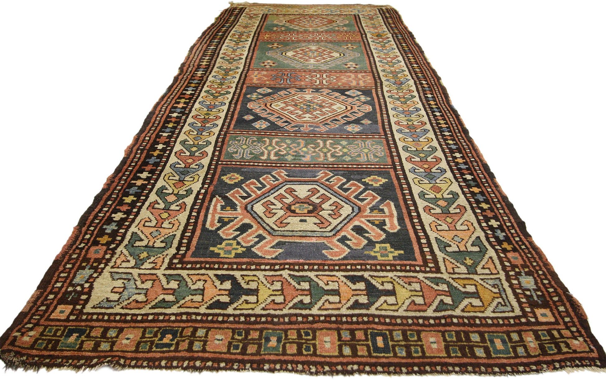 4 x 11 Antique Caucasian Kazak Rug 72984