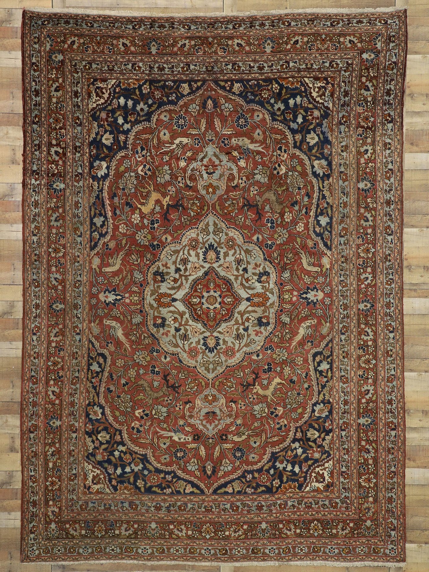 9 x 13 Antique Persian Tabriz Rug 73111