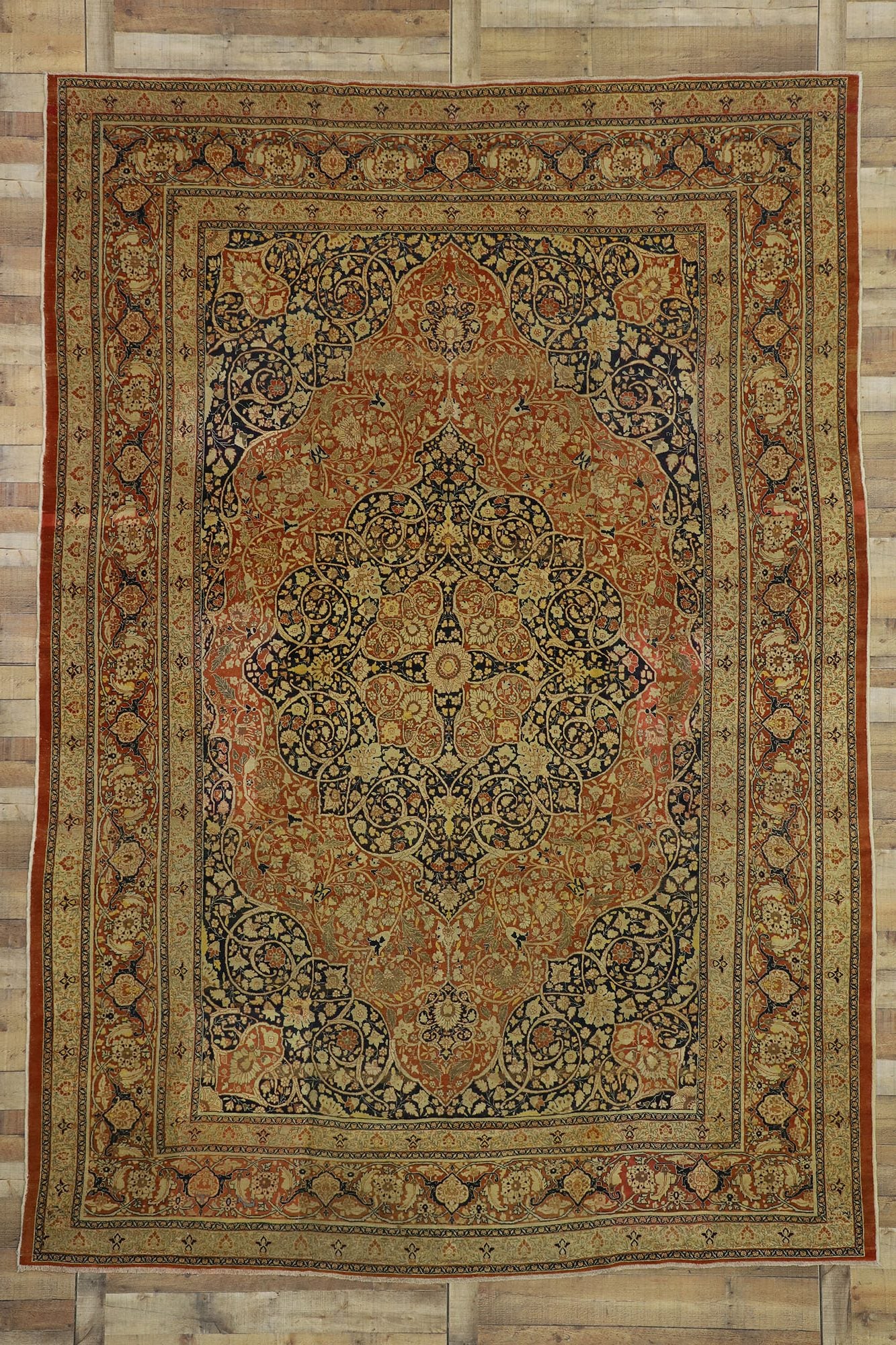 9 x 13 Antique Persian Tabriz Rug 73130
