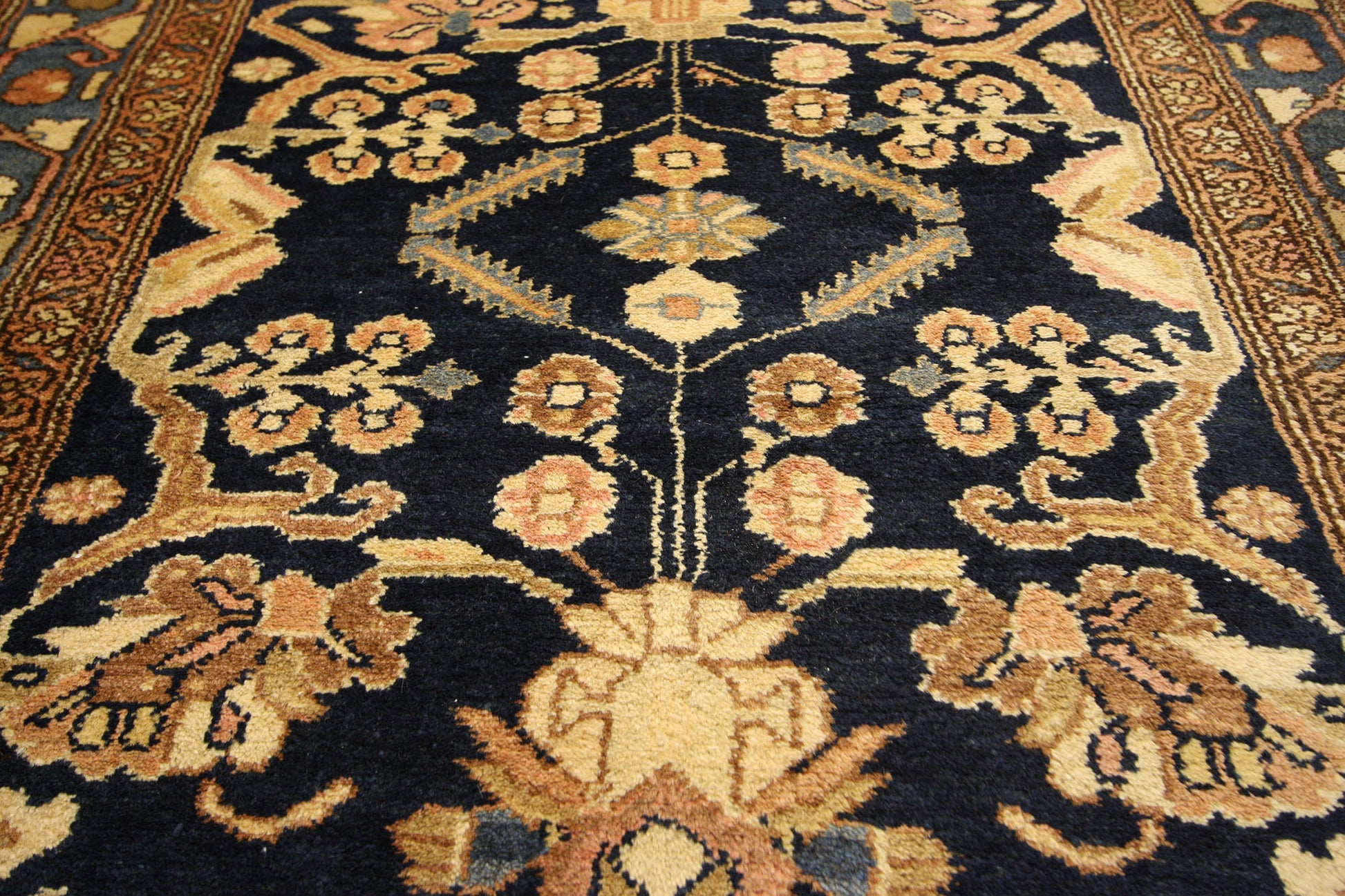 4 x 11 Antique Navy Blue Persian Hamadan Rug 73245