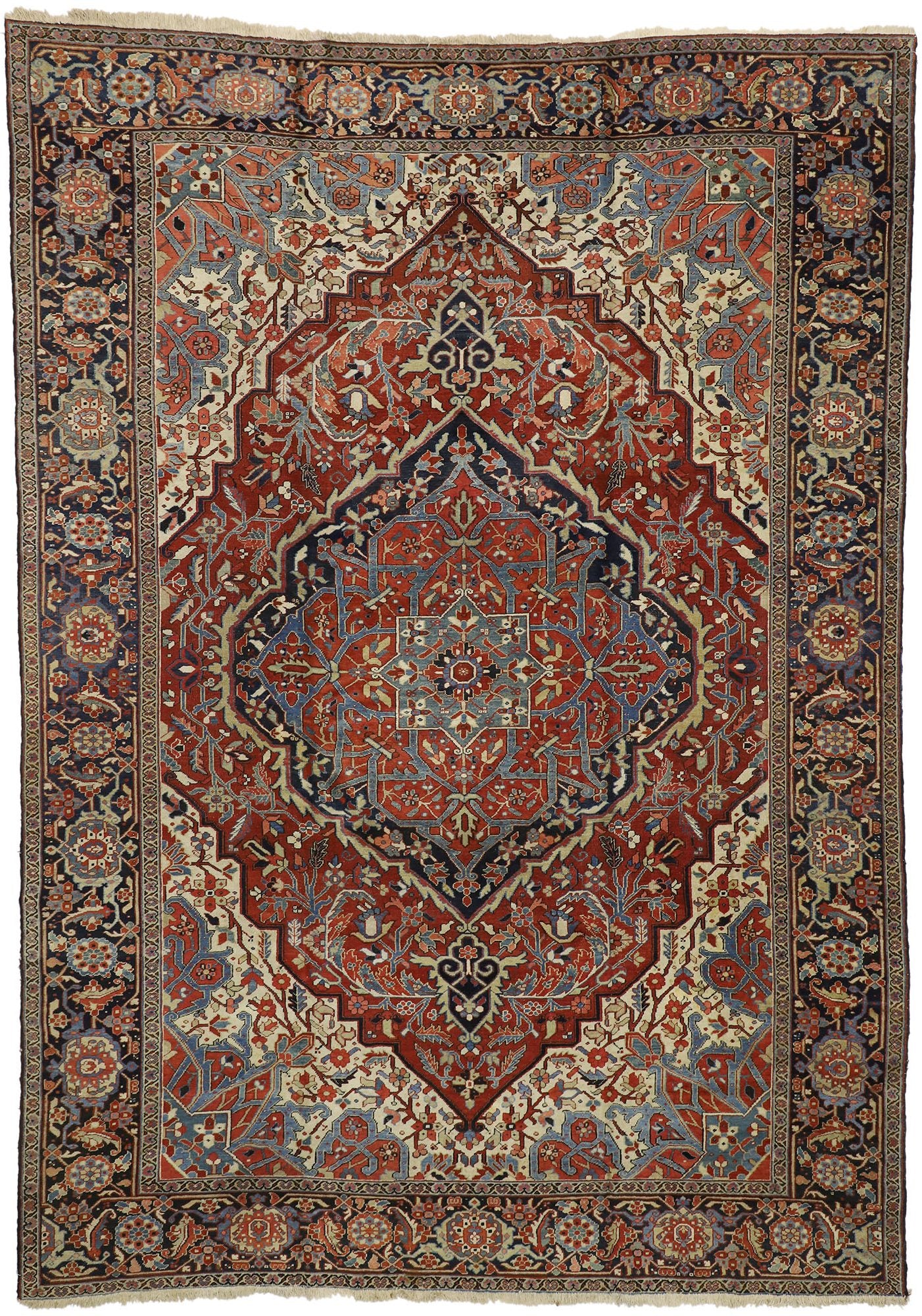 9 x 13 Antique Persian Serapi Rug 73373