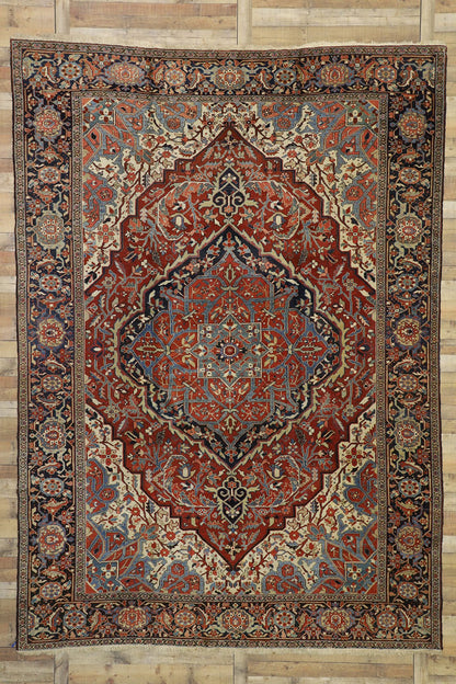 9 x 13 Antique Persian Serapi Rug 73373