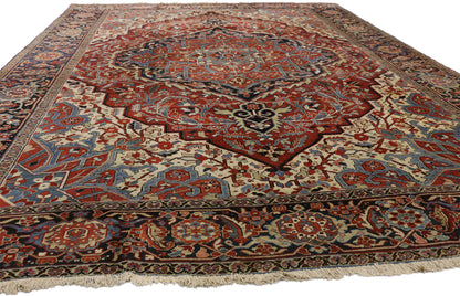 9 x 13 Antique Persian Serapi Rug 73373