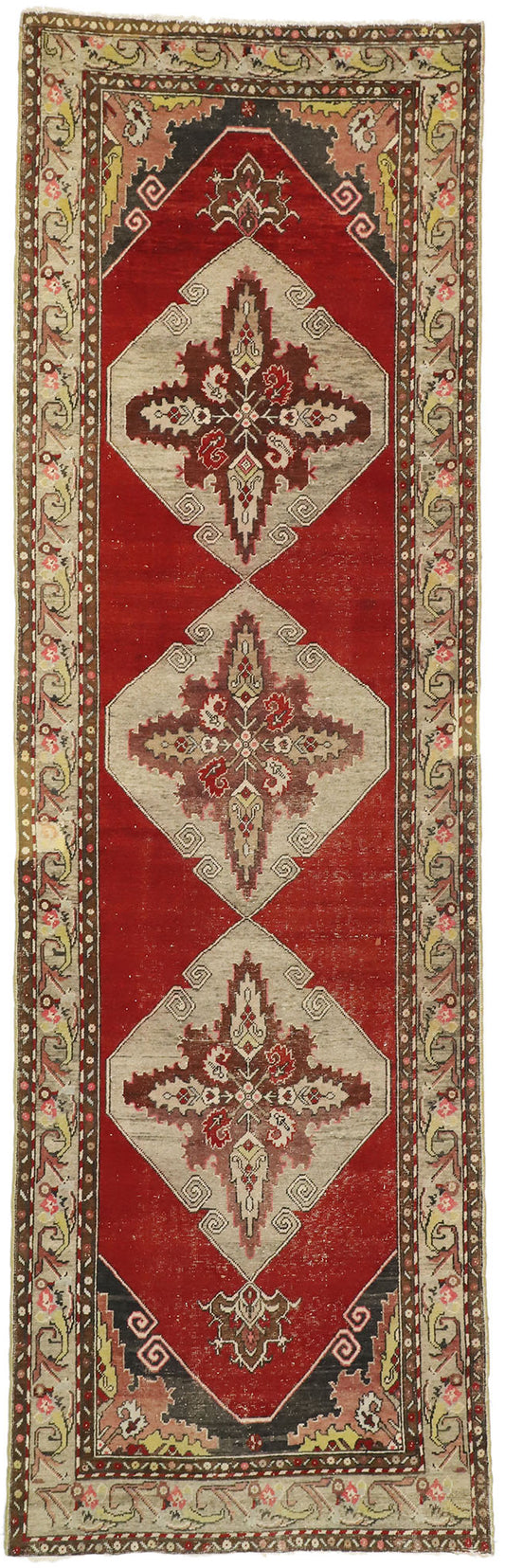 4 x 12 Vintage Red Turkish Oushak Rug 73674