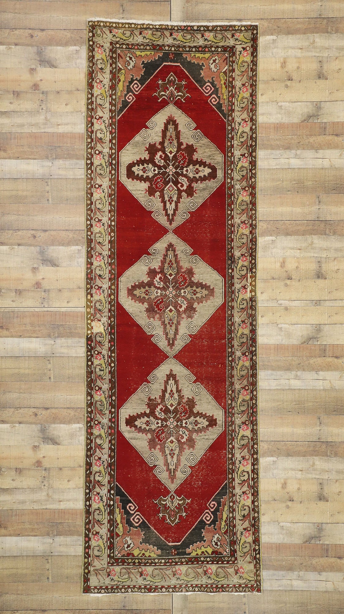 4 x 12 Vintage Red Turkish Oushak Rug 73674