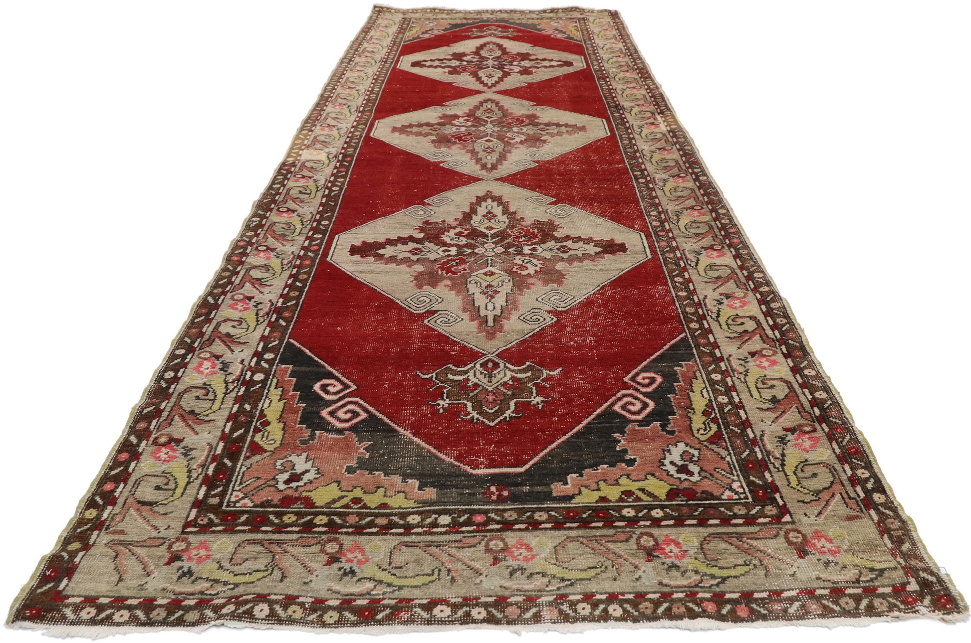 4 x 12 Vintage Red Turkish Oushak Rug 73674