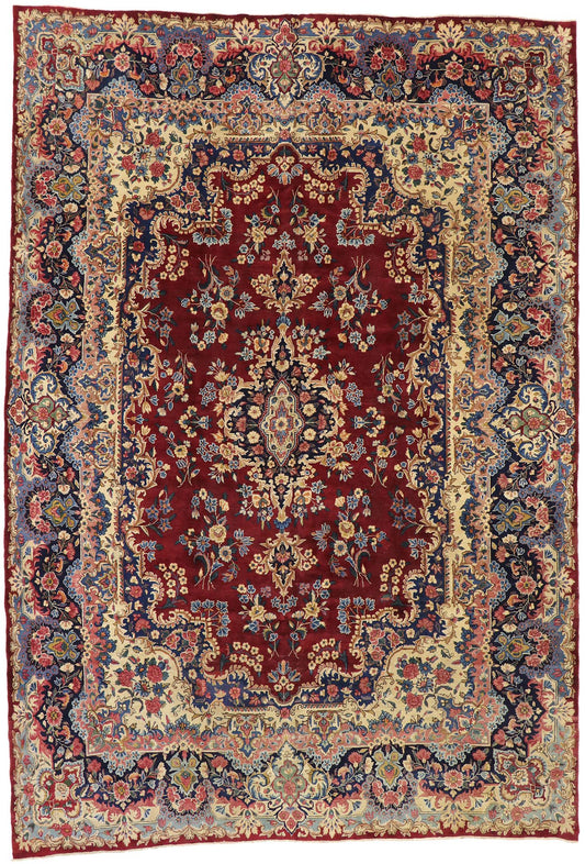 10 x 14 Vintage Persian Yazd Rug 73735
